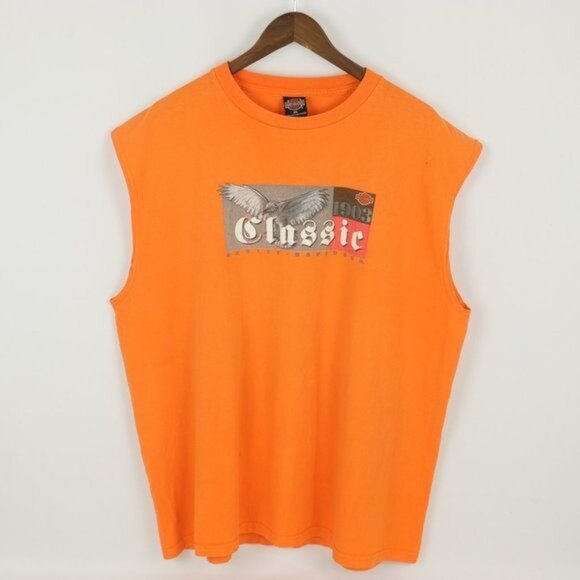 Harley-Davidson Las Vegas, NV Men's 2XL Orange Crewneck Graphic Tank Top - Picture 1 of 8